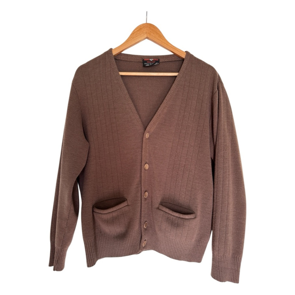 Vintage Brown Grandpa Cardigan Button Front Knit Cozy Normcore